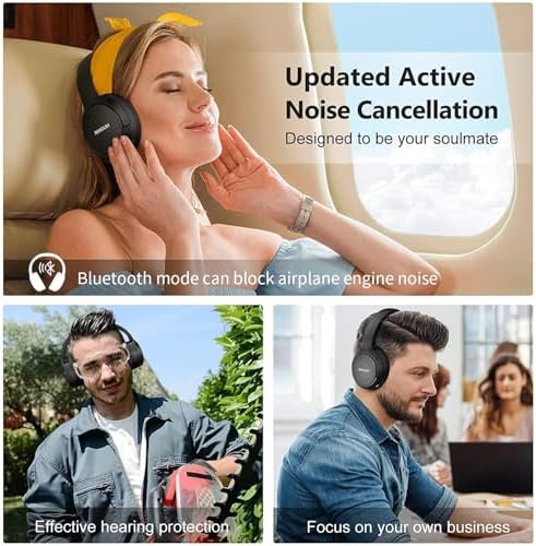 RUNOLIM Hybrid Active Noise Cancelling Headphones, Wireless Over Ear Bluetooth Headphones with Microphone, 70H Playtime, Foldable Headphone with HiFi Audio, Deep Bass for Home Travel Office - Image 5