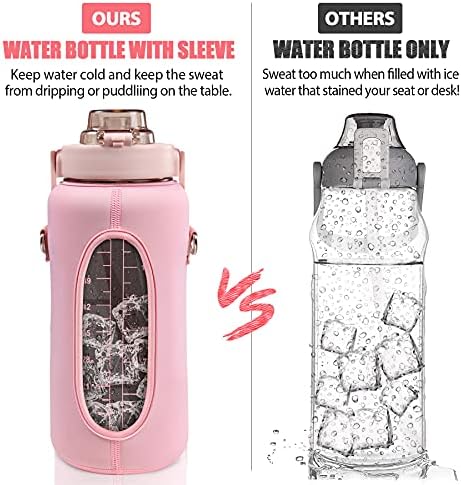 Half Gallon Water Bottle with Sleeve, 64OZ Motivational Water Bottle with Straw & Time Marker, BPA Free Leakproof Gym for Sport Workout - Image 4