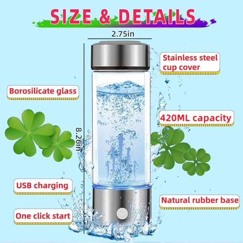 Hydrogen Water Bottle Generator, Portable Hydrogen Water Ionizer Machine Rechargeable,Hydrogen Rich Water Glass Health Cup for Travel 420ml Gift for Friends/Women/Men/Mom/Father/Grandpa/Grandma - Image 5
