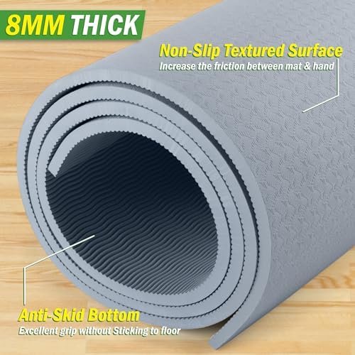 Large Yoga Mat - 6’x4’ Wide Exercise Mat - 8mm Thick Non-Slip Workout Mat - Image 3