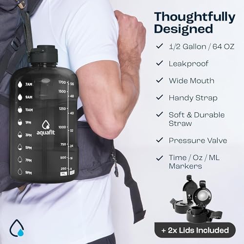 AQUAFIT 64 oz Water Bottle with Time Marker - Straw & Chug Lid - BPA Free Half Gallon Water Bottle, Big Water Bottle with Straw, Gym Water Bottle with Handle, Gallon Water Jug (Gray, 64 Ounces) - Image 5
