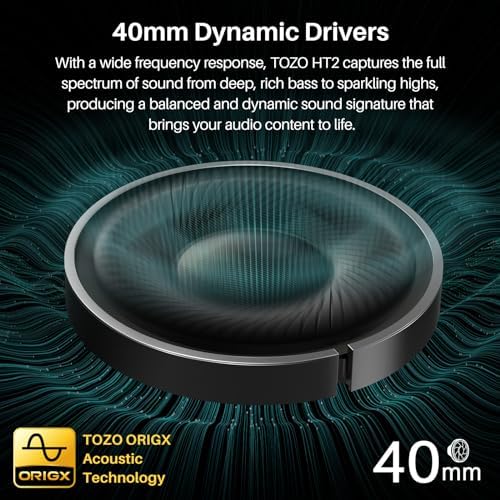 TOZO HT2 Hybrid Active Noise Cancelling Headphones, Wireless Over Ear Bluetooth Headset, 60H Playtime, Hi-Res Audio Custom EQ via App Deep Bass Comfort Fit Ear Cups, for Home Office Travel Black - Image 4