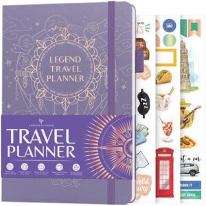 Legend Travel Planner – Vacation Itinerary Organizer for Solo Travel & Couples – Travelling Journal for Women & Men – Traveling Log with Expense Tracker & Packing List – Hardcover (Lavender)