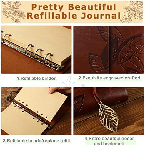 Chinco 5 Pcs Journal Notebook Travel Refillable Leather Diary Leather Vintage Writing Journal Travel Business Work Notebook Gifts Bulk For Women Men With Blank Pages And Retro Pendants, 7 X 5 In - Image 3