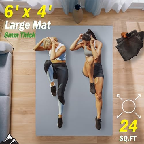 Large Yoga Mat - 6’x4’ Wide Exercise Mat - 8mm Thick Non-Slip Workout Mat - Image 5