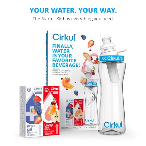 Cirkul 22oz. BPA-Free Plastic Water Bottle Starter Kit with Blue Lid, 2 Flavor Cartridges (1 LifeSip Fruit Punch, 1 FitSip Mixed Berry) Zero Calories and No Sugar - Image 5