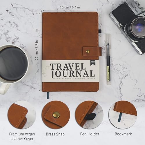 Travel Journal with Prompts - Vegan Leather Adventure Essential - Page-A-Day Travel Journal for Women Men Nonbinary - A5 Daily Diary & Traveler Notebook - Gift - Present - Image 3
