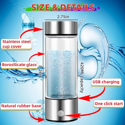 Hydrogen Water Bottle Generator, Portable Hydrogen Water Ionizer Machine Rechargeable,Hydrogen Rich Water Glass Health Cup for Travel 420ml Gift for Friends/Women/Men/Mom/Father/Grandpa/Grandma - Image 9