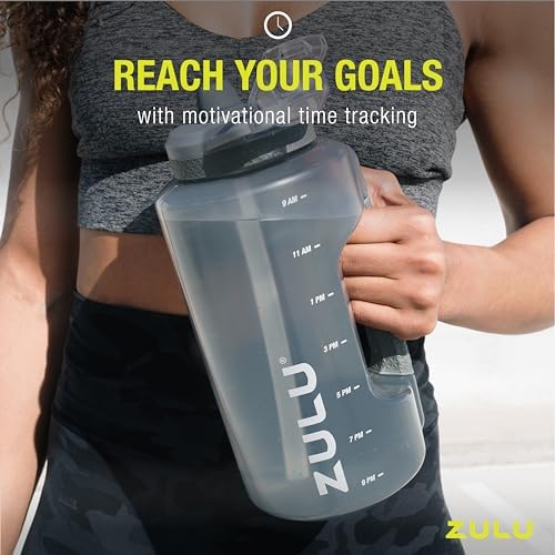 ZULU Goals Large Water Bottle Jug with Time Marker & Handle for All Day Hydration | Silicone Soft Straw with Locking Leak-Proof Lid | For Gym, Camping, Workout, and Outdoors | BPA-Free | 64oz, 128oz - Image 7