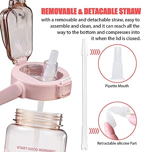 Half Gallon Water Bottle with Sleeve, 64OZ Motivational Water Bottle with Straw & Time Marker, BPA Free Leakproof Gym for Sport Workout - Image 3