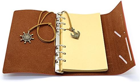 EvZ Leather Writing Journal Notebook, 7 Inches Vintage Nautical Spiral Blank String Diary Notepad Sketchbook Travel to Write in, Unlined Paper, Retro Pendants, Classic Embossed, Retro Brown - Image 4