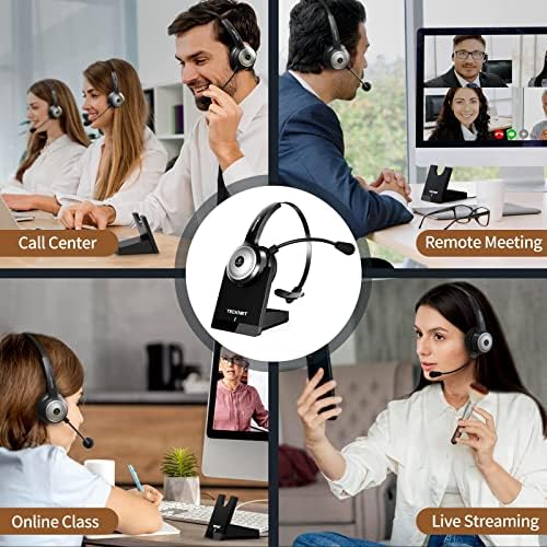 TECKNET Bluetooth 5.0 Headset with Microphone for PC, USB Wireless Headset with Mic for Work, 40Hrs Worktime AI Noise Cancelling On Ear Bluetooth Headphones with Charging Base for Laptop/Call Center - Image 7
