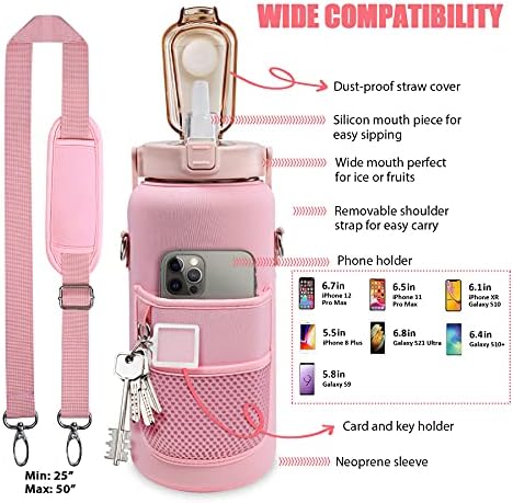 Half Gallon Water Bottle with Sleeve, 64OZ Motivational Water Bottle with Straw & Time Marker, BPA Free Leakproof Gym for Sport Workout - Image 6