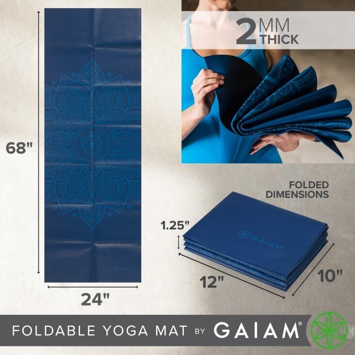 Gaiam Yoga Mat - Folding Travel Fitness & Exercise Mat - Foldable Yoga Mat for All Types of Yoga, Pilates & Floor Workouts (68"L x 24"W x 2mm Thick) - Image 3