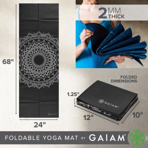 Gaiam Yoga Mat Folding Travel Fitness & Exercise Mat | Foldable Yoga Mat for All Types of Yoga, Pilates & Floor Workouts, Midnight Marrakesh, 2mm - Image 3
