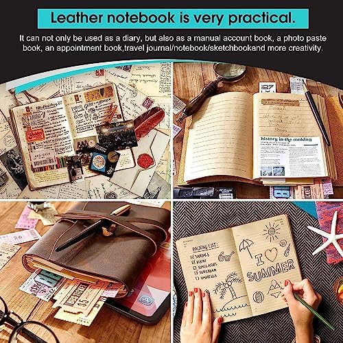 Leather Journal Notebook - Genuine Leather Journals for Writing 260 Pages 5x7.1 Inches Vintage Journal For Man and Women Gifts For Man Artist,Travel Journal,Brown - Image 6