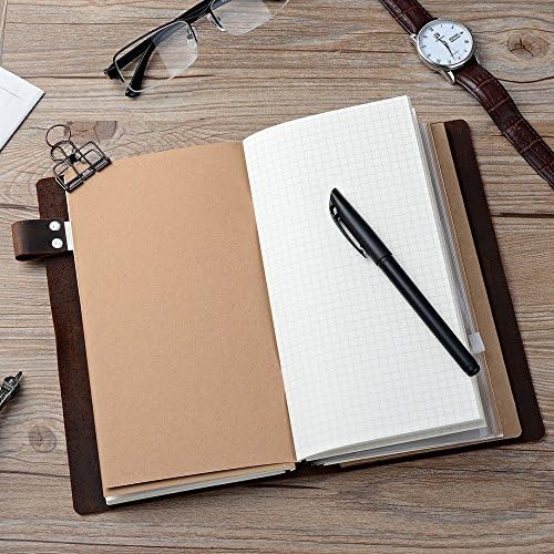 newestor Refillable Leather Journal Travelers Notebook - 8.5 x 4.5 Travel Diary with 5 Inserts + Pen Holder and Binder Clip, Standard Size, Brown - Image 5