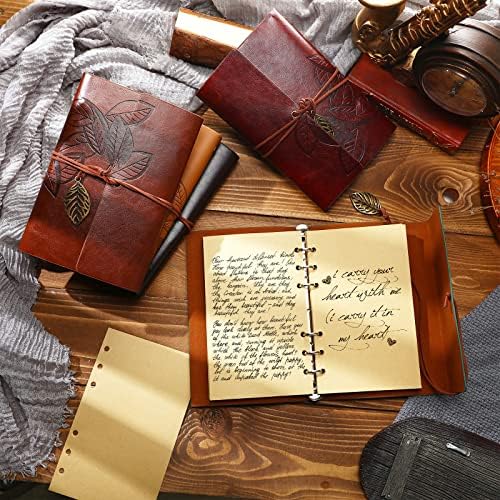 Chinco 5 Pcs Journal Notebook Travel Refillable Leather Diary Leather Vintage Writing Journal Travel Business Work Notebook Gifts Bulk For Women Men With Blank Pages And Retro Pendants, 7 X 5 In - Image 4